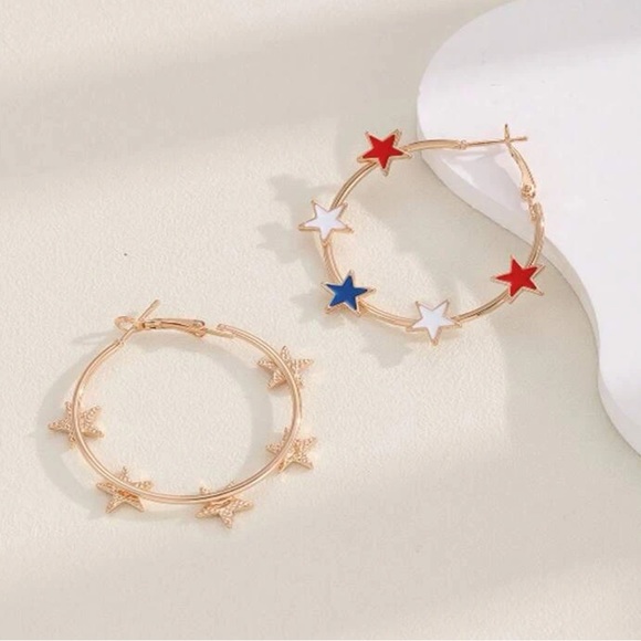 Red, White, and Blue Star Hoop Earrings - Picture 4 of 6